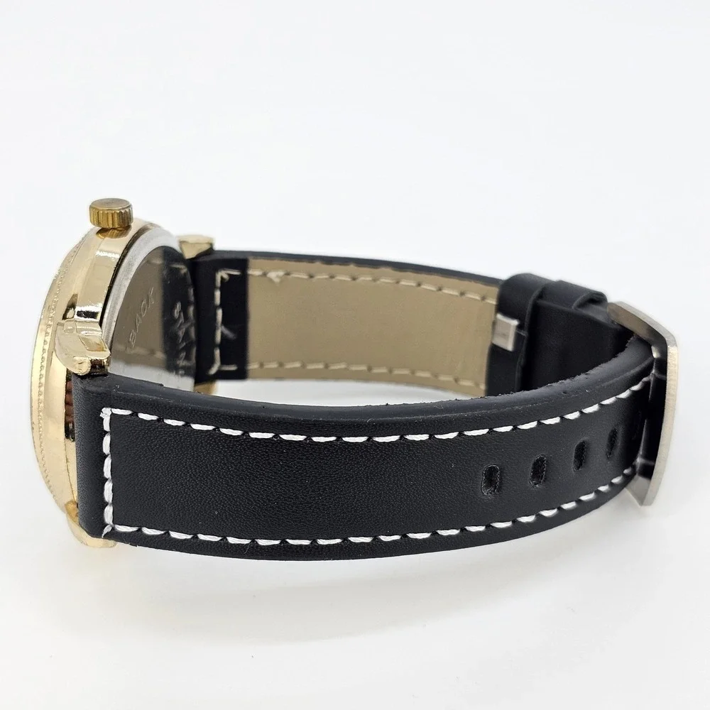 Men's Watch 44MM Black Dial New‎ Black Faux Leather Bands New Battery